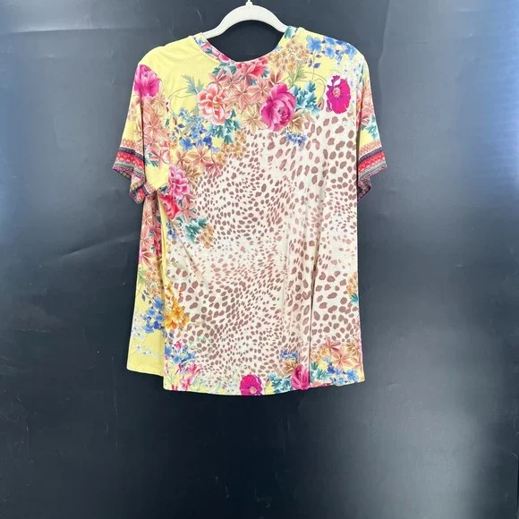 Johnny Was Wildflower Leopard Floral Swing Tee Boho Cottagecore Top Bamboo L - Picture 10 of 10
